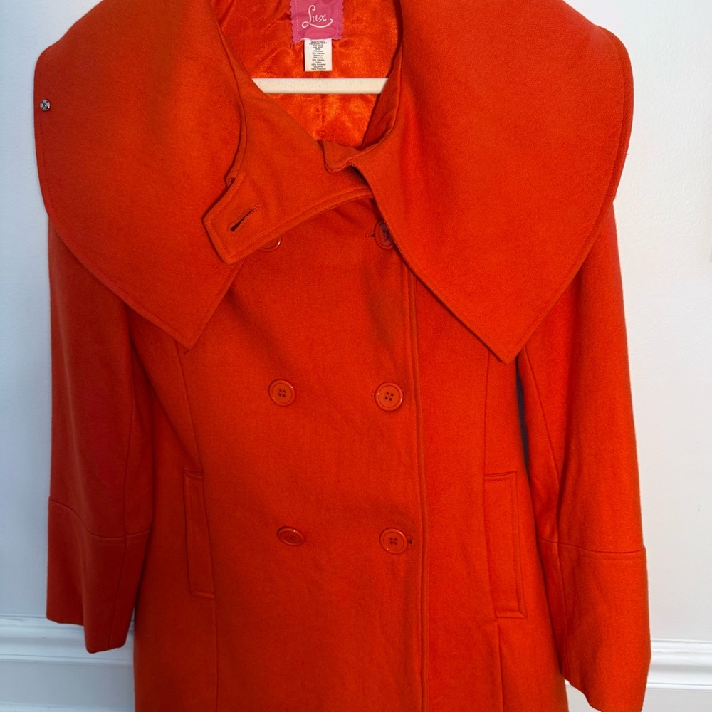 Lux Vibrant Orange Cowl Neck Coat
EUC - Picture 4 of 10